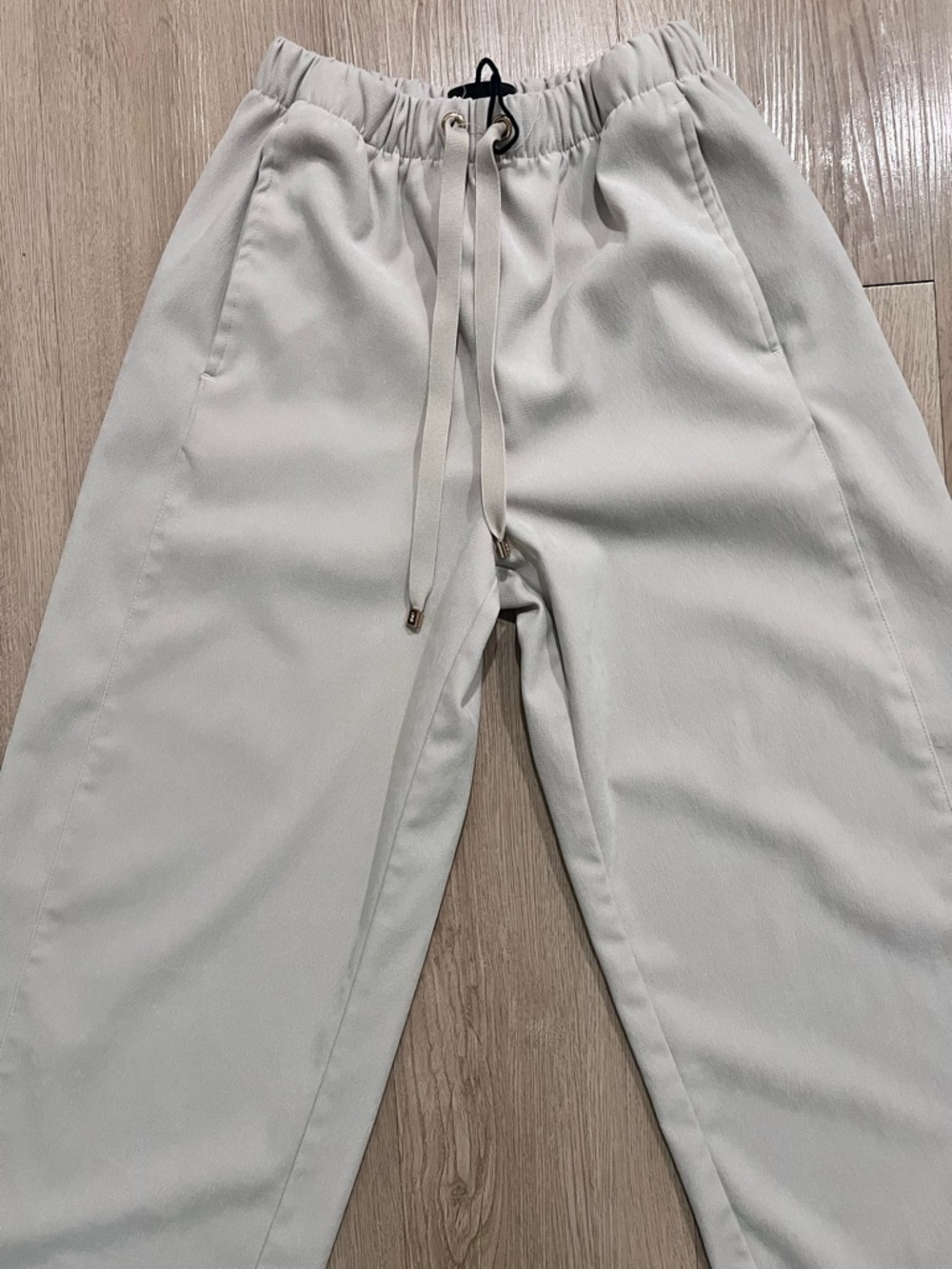 Zara Cream Wide-Leg Drawstring Pants - Picture 7 of 11